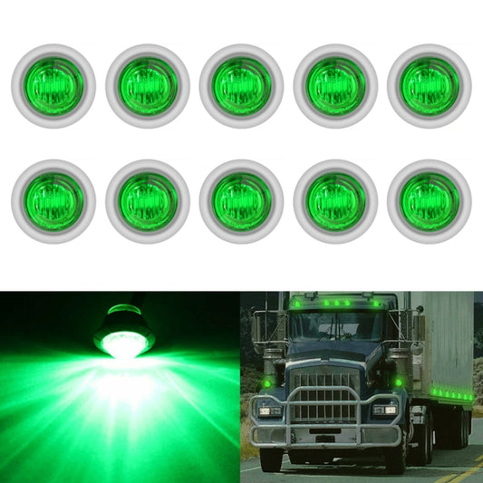 10 PCS MK-118 3/4 inch Metal Frame Car / Truck 3LEDs Side Marker Indicator Lights Bulb Lamp (Green Light) - Clearance Lights by PMC Jewellery | Online Shopping South Africa | PMC Jewellery | Buy Now Pay Later Mobicred