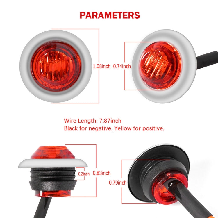 10 PCS MK-118 3/4 inch Metal Frame Car / Truck 3LEDs Side Marker Indicator Lights Bulb Lamp (Red Light) - Clearance Lights by PMC Jewellery | Online Shopping South Africa | PMC Jewellery | Buy Now Pay Later Mobicred