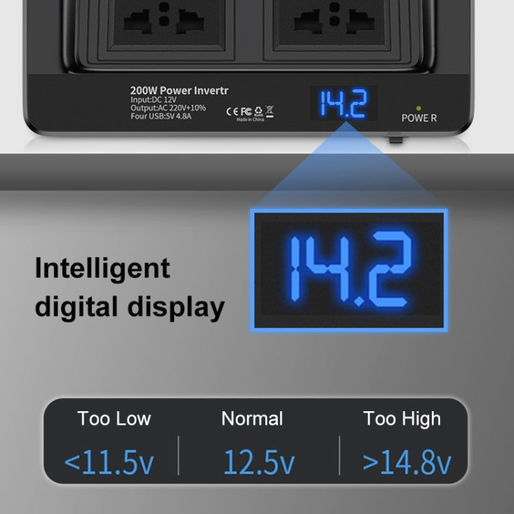 DC12V 200W AC220V Car Smart Multi-functional Digital Display Inverter, EU Plug -  by PMC TechLife | Online Shopping South Africa | PMC TechLife | Buy Now Pay Later Mobicred