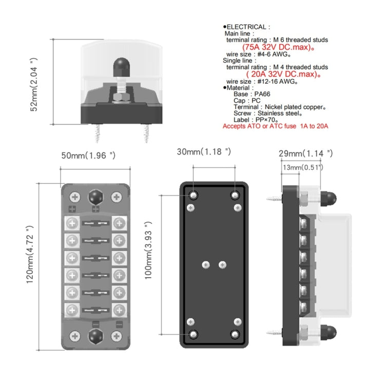 CS-978A1 FB1901 1 In 6 Out Independent Positive Negative Fuse Box without Fuse Piece for Auto Car Truck Boat - Fuse by PMC Jewellery | Online Shopping South Africa | PMC Jewellery | Buy Now Pay Later Mobicred