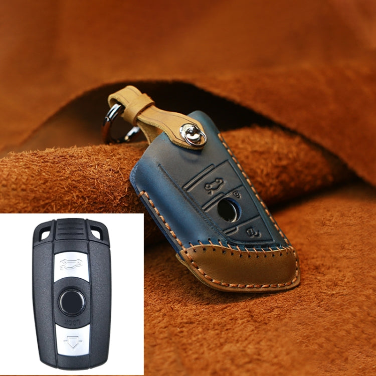 For BMW Blade Style Car Cowhide Leather Key Protective Cover Key Case, Two Keys Version (Blue) - Car Key Cases by PMC Jewellery | Online Shopping South Africa | PMC Jewellery | Buy Now Pay Later Mobicred