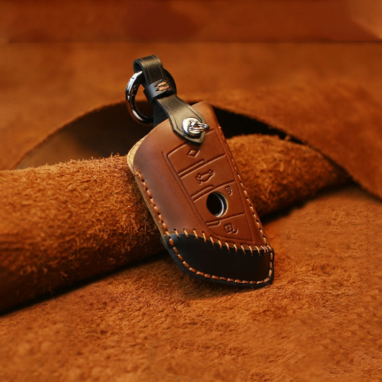 For BMW Blade Style Car Cowhide Leather Key Protective Cover Key Case, Three Keys Version (Brown) - Car Key Cases by PMC Jewellery | Online Shopping South Africa | PMC Jewellery | Buy Now Pay Later Mobicred