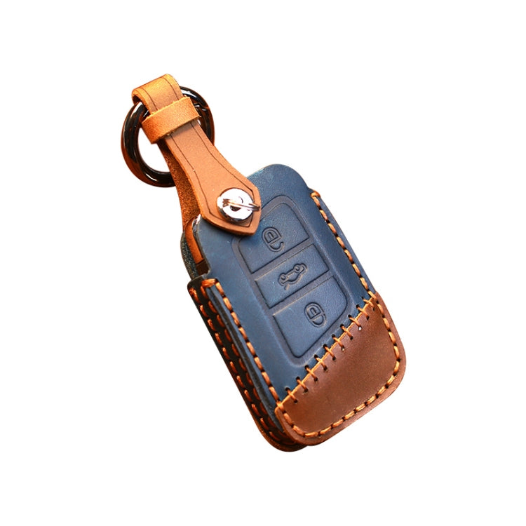 For Volkswagen Car Cowhide Leather Key Protective Cover Key Case, A Version(Blue) - Car Key Cases by PMC TechLife | Online Shopping South Africa | PMC TechLife | Buy Now Pay Later Mobicred