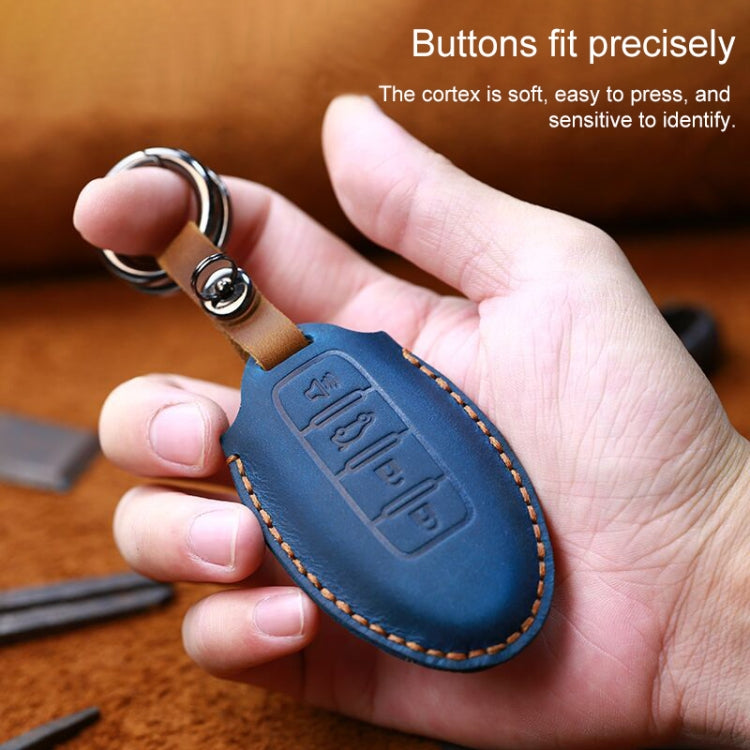 For Nissan Car Cowhide Leather Key Protective Cover Key Case, Three Keys Tailgate Version (Blue) - Car Key Cases by PMC Jewellery | Online Shopping South Africa | PMC Jewellery | Buy Now Pay Later Mobicred