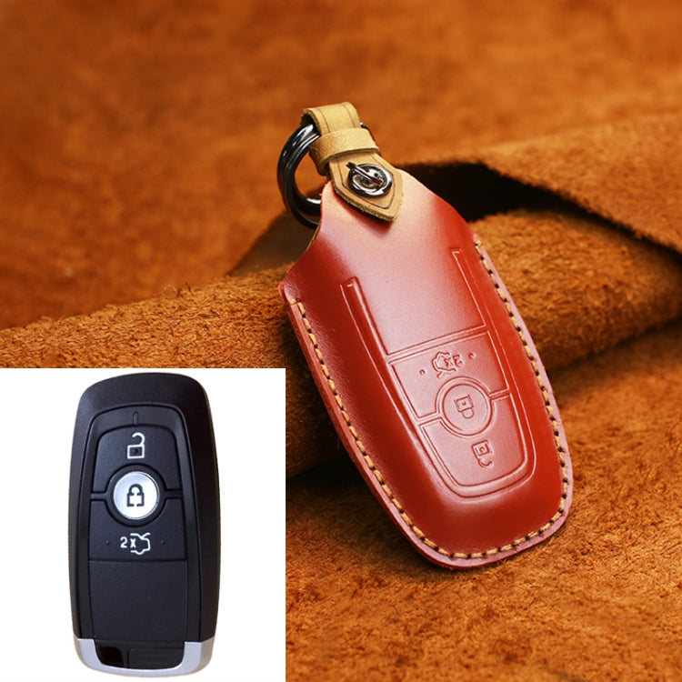 For Ford Car Cowhide Leather Key Protective Cover Key Case, Three Keys Version (Red) - Car Key Cases by PMC Jewellery | Online Shopping South Africa | PMC Jewellery | Buy Now Pay Later Mobicred