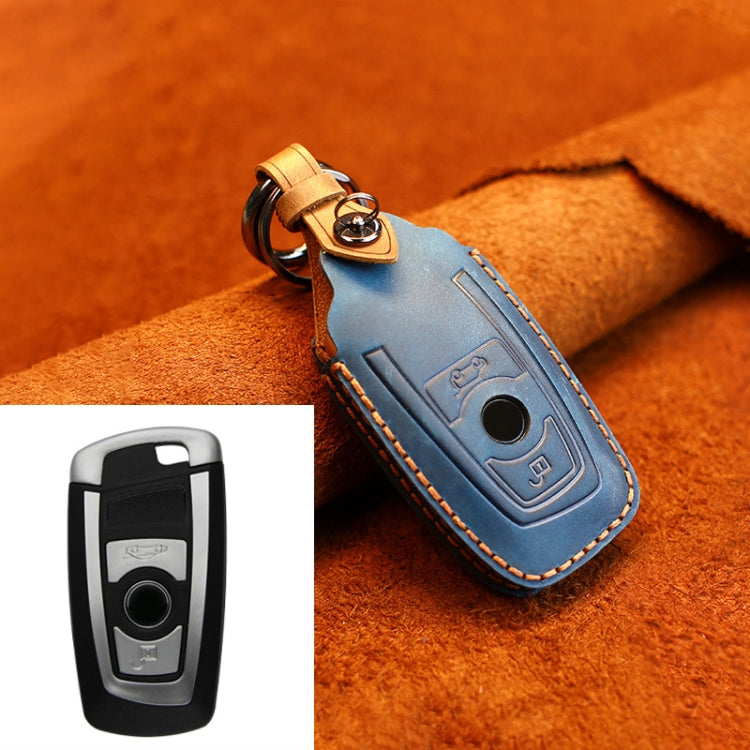 For BMW Old Style Car Cowhide Leather Key Protective Cover Key Case, Two Keys Version (Blue) - Car Key Cases by PMC TechLife | Online Shopping South Africa | PMC TechLife | Buy Now Pay Later Mobicred