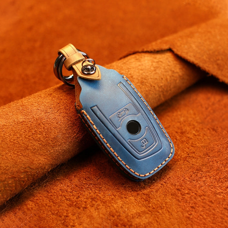 For BMW Old Style Car Cowhide Leather Key Protective Cover Key Case, Two Keys Version (Blue) - Car Key Cases by PMC TechLife | Online Shopping South Africa | PMC TechLife | Buy Now Pay Later Mobicred