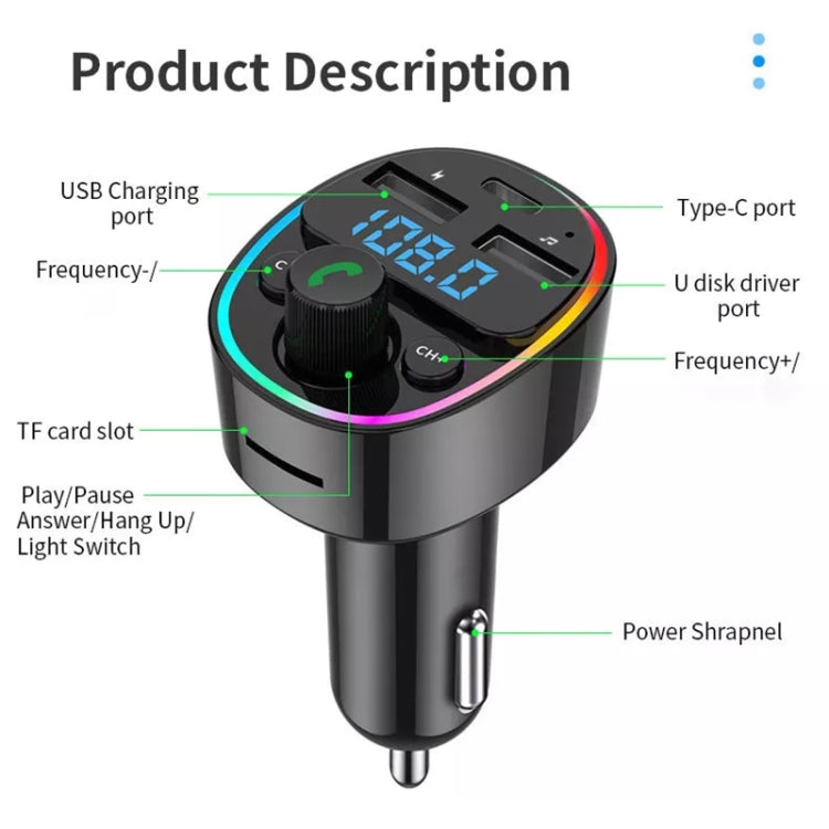 Car Bluetooth MP3 Player FM Transmitter With Phone Hands-free Knob Support Voltage Detection & Ambient Light - Bluetooth Car Kits by PMC Jewellery | Online Shopping South Africa | PMC Jewellery | Buy Now Pay Later Mobicred