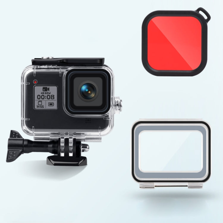 45m Waterproof Case + Touch Back Cover + Color Lens Filter for GoPro HERO8 Black (Red) - Waterproof Cases by PMC Jewellery | Online Shopping South Africa | PMC Jewellery | Buy Now Pay Later Mobicred