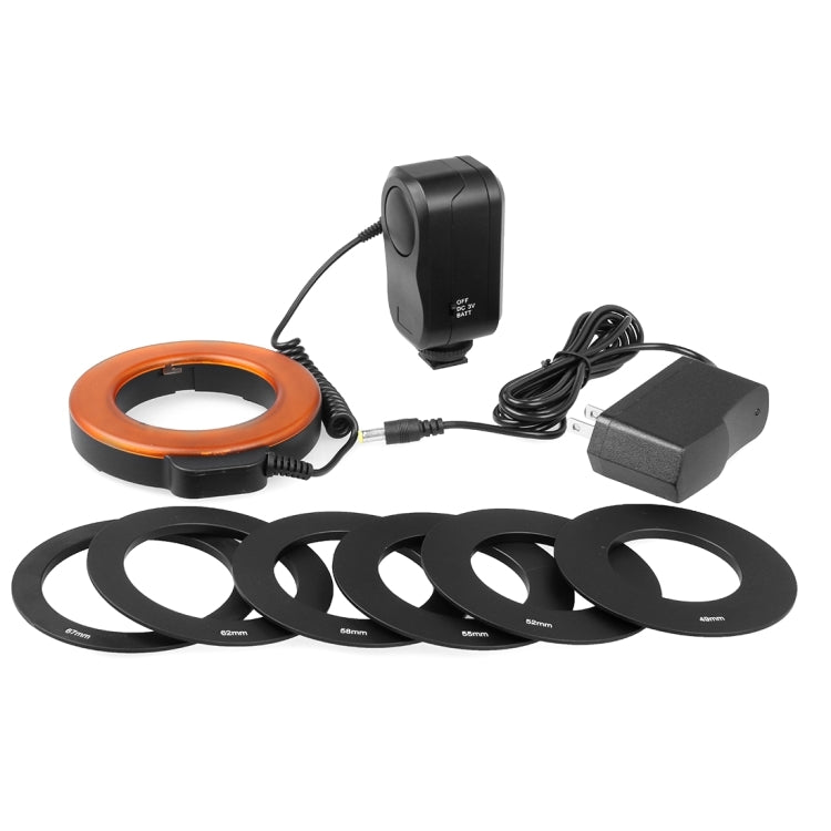 Circular LED Flash Light with 48 LED Lights & 6 Adapter Rings(49mm/52mm/55mm/58mm/62mm/67mm) for Macro Lens(Orange) - free shipping - PMC TechLife - Order now!