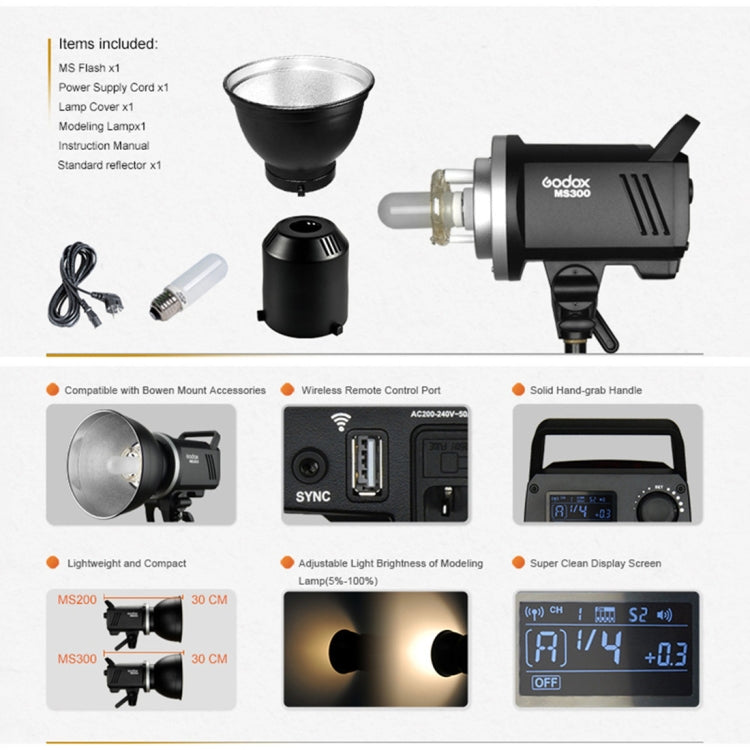 Godox MS300 Studio Flash Light 300Ws Bowens Mount Studio Speedlight with Cover(US Plug) - free shipping - PMC TechLife - Order now!