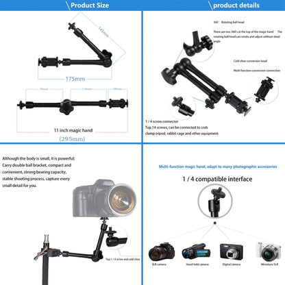 11 inch Adjustable Friction Articulating Magic Arm + Large Claws Clips with Phone Clamp(Black) - Camera Gimbal by PMC Jewellery | Online Shopping South Africa | PMC Jewellery