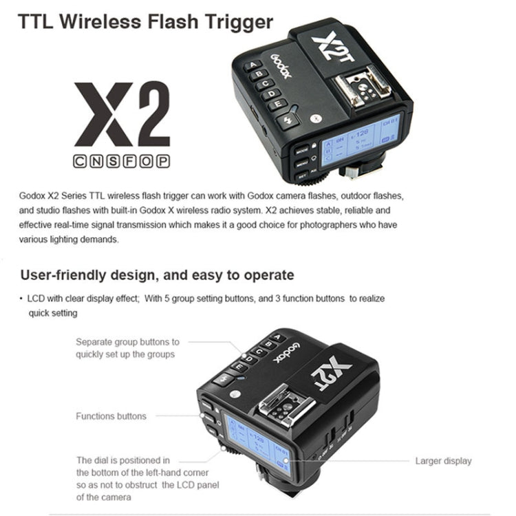 Godox X2T-O E-TTL II Bluetooth Wireless Flash Trigger for Panasonic / Olympus (Black) - free shipping - PMC TechLife - Order now!