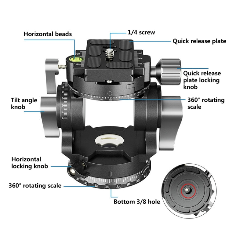 BEXIN DT-03R/S 720 Degree Panorama Heavy Duty Tripod Action Fluid Drag Head with Quick Release Plate - Tripod Heads by BEXIN | Online Shopping South Africa | PMC Jewellery | Buy Now Pay Later Mobicred