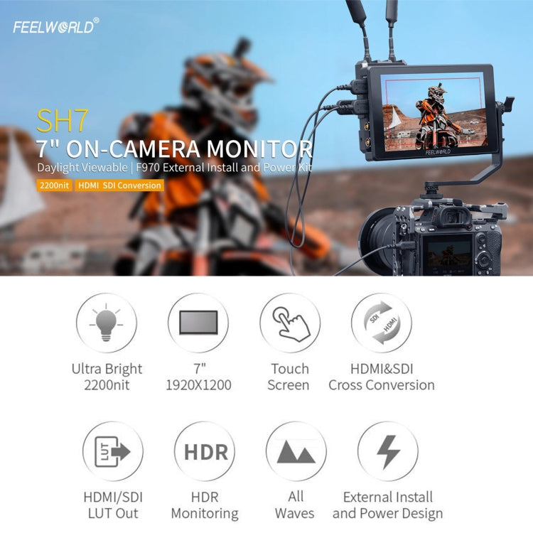 FEELWORLD SH7 7-inch Ultra Bright 2200nit On-camera Monitor SDI HDMI Cross Conversion (Black) - On-camera Monitors by FEELWORLD | Online Shopping South Africa | PMC Jewellery