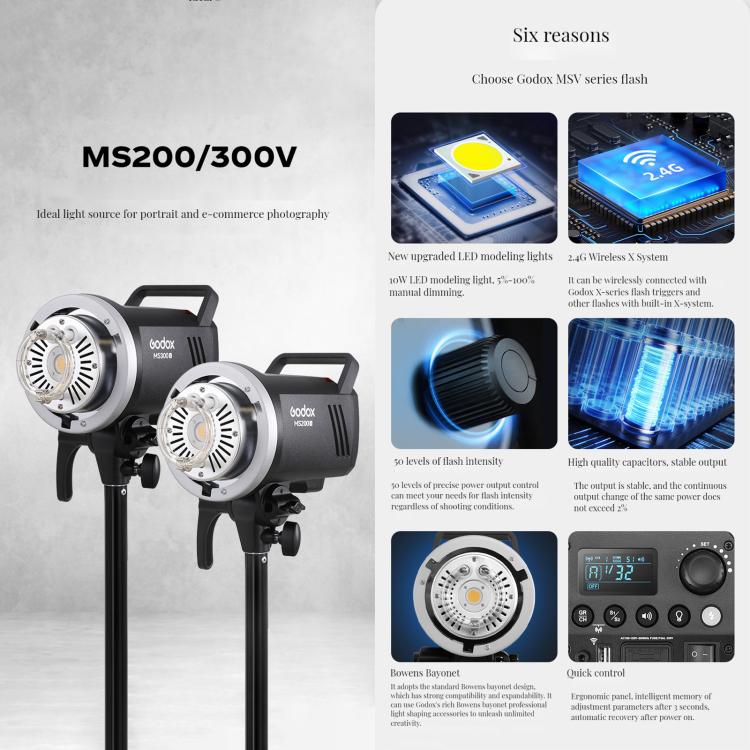 Godox MS300-V Studio Flash Light 300Ws Bowens Mount Strobe Light with Lamp Cover (US Plug) - free shipping - PMC TechLife - Order now!