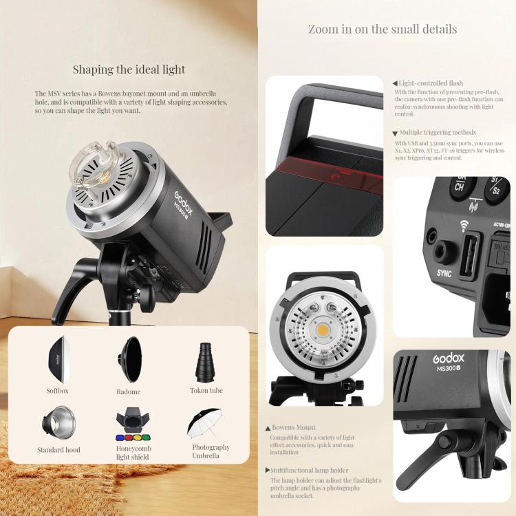 Godox MS200-V Studio Flash Light 200Ws Bowens Mount Strobe Light with Lamp Cover (AU Plug) - free shipping - PMC TechLife - Order now!