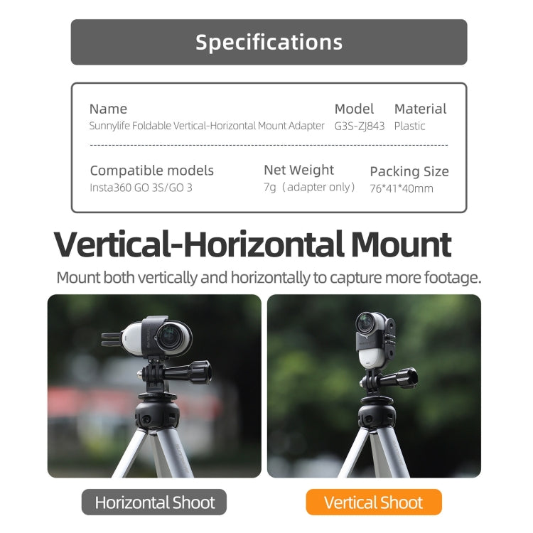 For Insta360 GO 3S / GO 3 Sunnylife Foldable Vertical-Horizontal Mount Adapter Protective Frame Brackets Housing Case (Black) - free shipping - PMC TechLife - Order now!