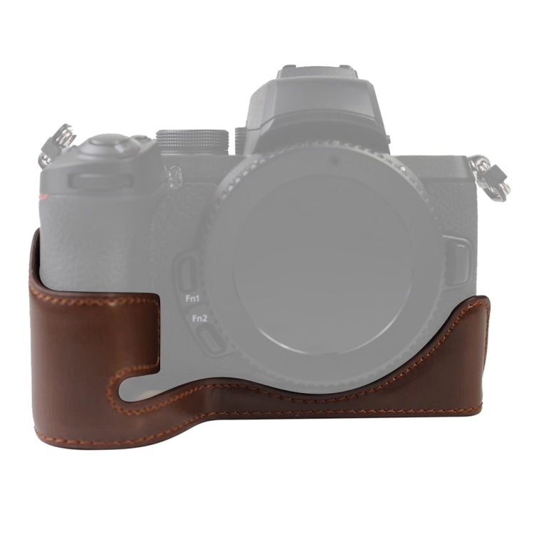 1/4 inch Thread PU Leather Camera Half Case Base for Nikon Z50(Coffee) - Half Case by PMC TechLife | Online Shopping South Africa | PMC TechLife | Buy Now Pay Later Mobicred