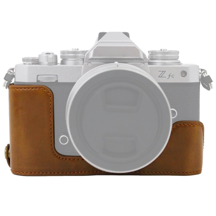 1/4 inch Thread PU Leather Camera Half Case Base for Nikon Z fc (Brown) - Half Case by PMC TechLife | Online Shopping South Africa | PMC TechLife | Buy Now Pay Later Mobicred