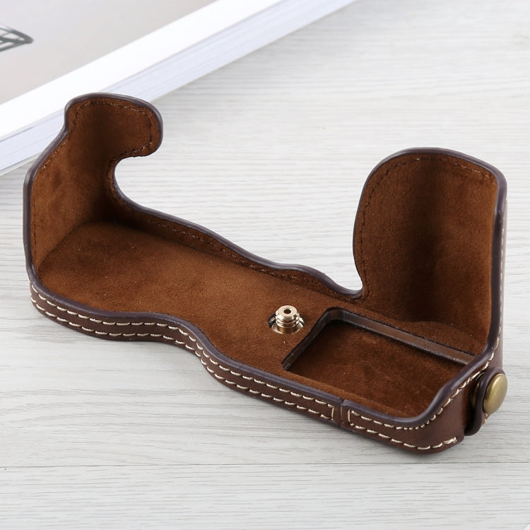 1/4 inch Thread PU Leather Camera Half Case Base for FUJIFILM X-A5 / X-A20(Coffee) - free shipping - PMC TechLife - Order now!