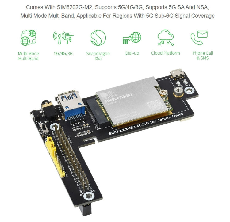 Waveshare SIM8202G-M2 5G Snapdragon X55 Multi Mode Multi Band 5G/4G/3G Module Expand Board for Jetson Nano, US Plug - free shipping - PMC Jewellery - Order now!