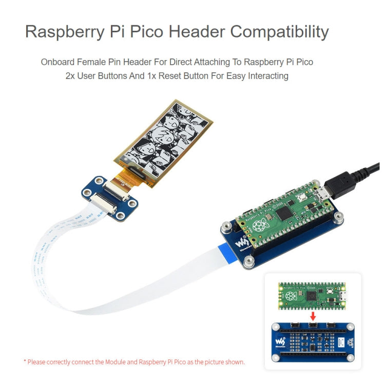 Waveshare 2.13 inch 212 x 104 Pixel Black / White Flexible E-Paper E-Ink Display Module for Raspberry Pi Pico, SPI Interface - free shipping - PMC Jewellery - Order now!