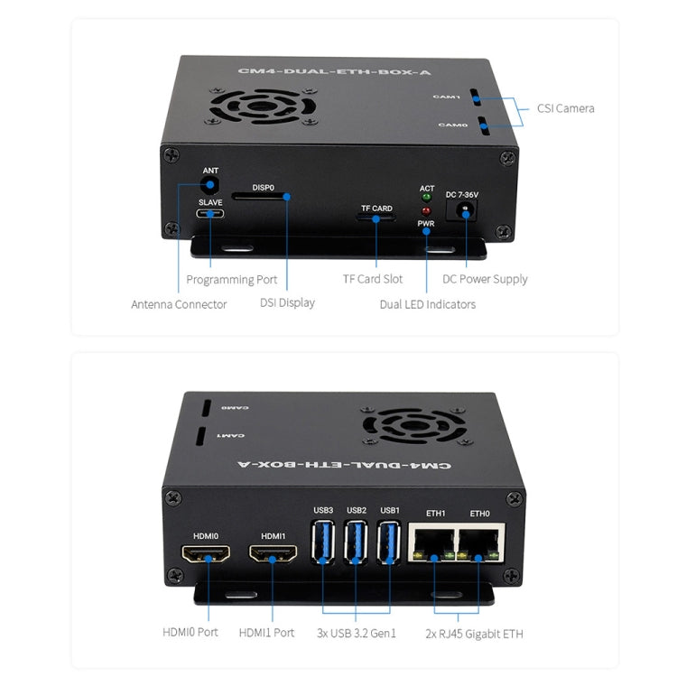 Waveshare Dual Gigabit Ethernet Mini-Computer with Metal Case & Cooling Fan for Raspberry Pi CM4(US Plug) - free shipping - PMC Jewellery - Order now!