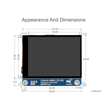 Waveshare 2.8 inch 480x640 HDMI IPS LCD Display (H) Fully Laminated Screen - Modules Expansions Accessories by WAVESHARE | Online Shopping South Africa | PMC Jewellery | Buy Now Pay Later Mobicred