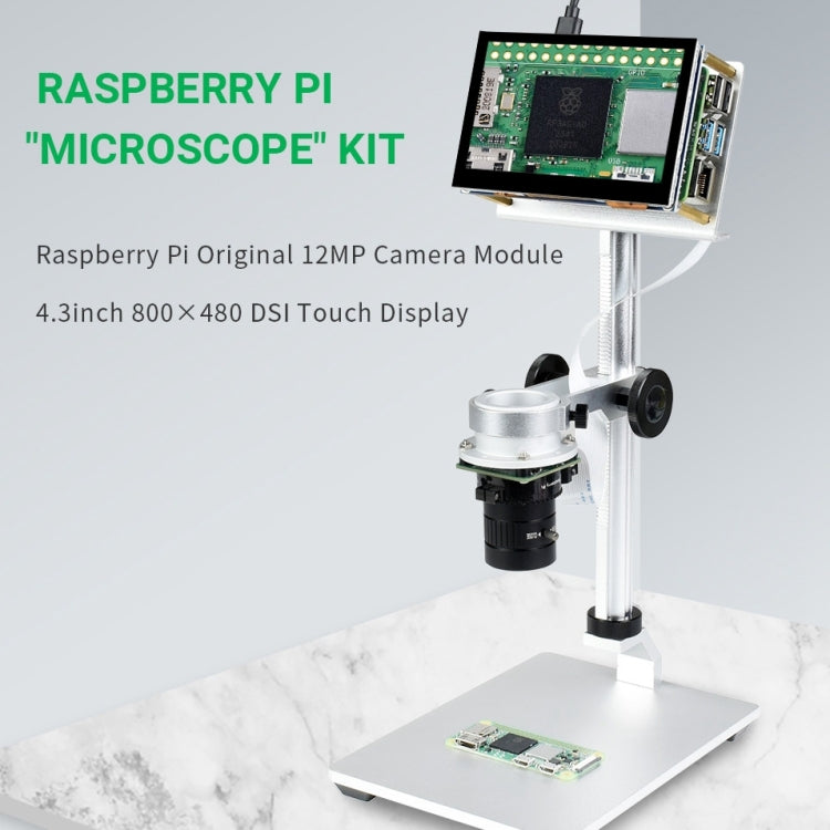 Waveshare 4.3 inch Screen Raspberry Pi Microscope Kit 12MP Camera Module with Bracket, US Plug - Modules Expansions Accessories by WAVESHARE | Online Shopping South Africa | PMC Jewellery | Buy Now Pay Later Mobicred