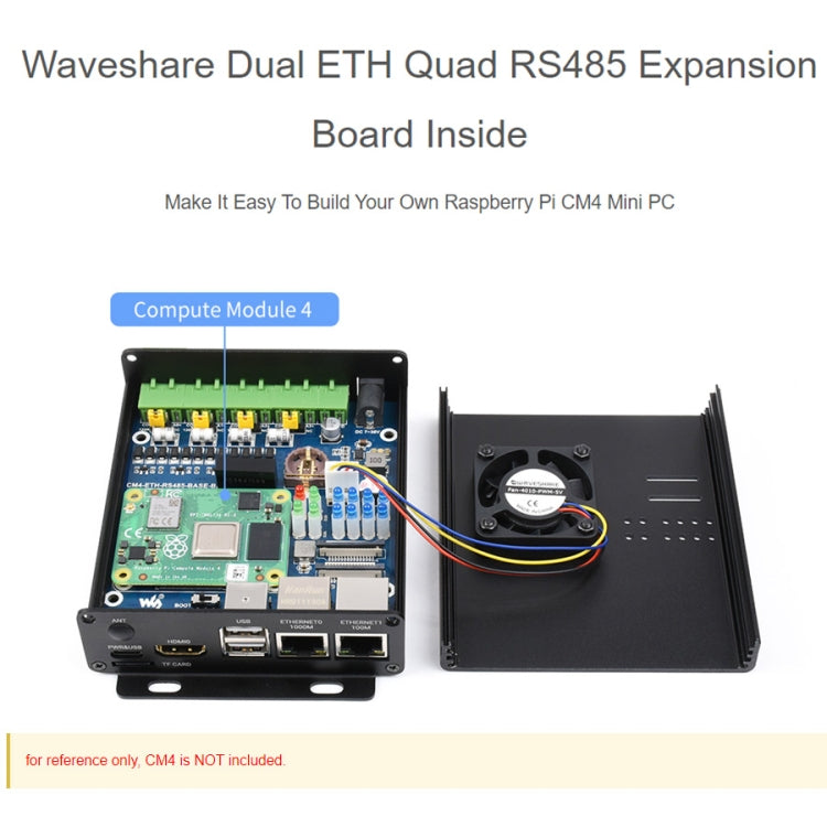 Waveshare Dual ETH Mini-Computer for Raspberry Pi CM4, Gigabit Ethernet, 4CH Isolated RS485(US Plug) - Mini PC Accessories by WAVESHARE | Online Shopping South Africa | PMC Jewellery | Buy Now Pay Later Mobicred