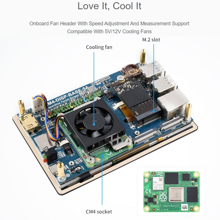 WAVESHARE 5 inch Touch Screen Expansion for Raspberry Pi CM4, PoE Header, Gigabit Ethernet, 4K Output - free shipping - PMC Jewellery - Order now!