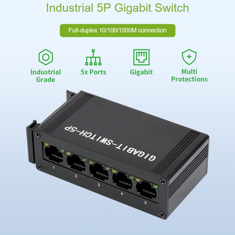 Waveshare Industrial 5P Gigabit Ethernet Switch, Full-Duplex 10/100/1000M, DIN Rail Mount - Modules Expansions Accessories by WAVESHARE | Online Shopping South Africa | PMC Jewellery | Buy Now Pay Later Mobicred