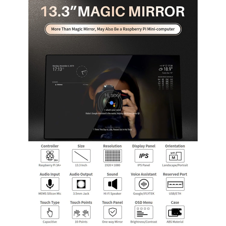 Waveshare 13.3 inch Magic Mirror, Voice Assistant, Touch Control(UK Plug) - free shipping - PMC Jewellery - Order now!