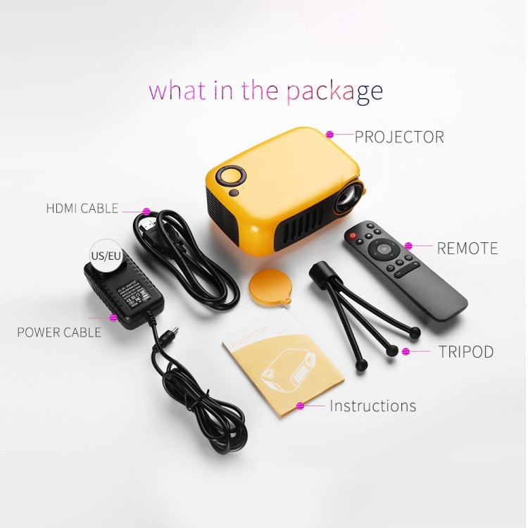 A2000 Portable Projector 800 Lumen LCD Home Theater Video Projector, Support 1080P, AU Plug (Yellow) - LED Projector by PMC TechLife | Online Shopping South Africa | PMC TechLife | Buy Now Pay Later Mobicred