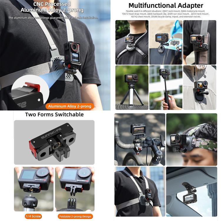 For DJI Osmo Action 5 Pro / 4 / 3 Sunnylife Foldable Magnetic Quick Release Mount + Magnetic Cold Shoe Adapter (Black) - free shipping - PMC TechLife - Order now!