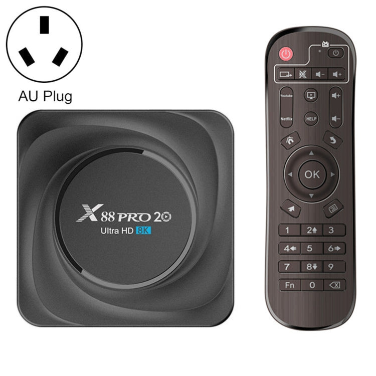 X88 Pro 20 4K Smart TV BOX Android 11.0 Media Player with Infrared Remote Control, RK3566 Quad Core 64bit Cortex-A55 up to 1.8GHz, RAM: 8GB, ROM: 128GB, Support Dual Band WiFi, Bluetooth, Ethernet, AU Plug - RK3566 by PMC Jewellery | Online Shopping South Africa | PMC Jewellery | Buy Now Pay Later Mobicred
