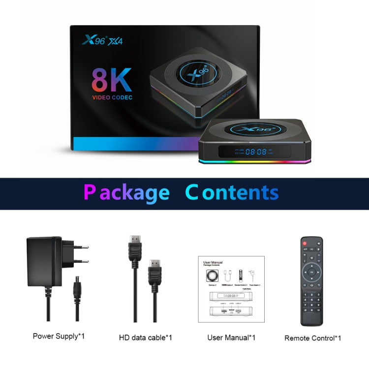 X96 X4 8K Smart TV BOX Android 11.0 Media Player with Remote Control, Amlogic S905X4 Quad Core ARM Cortex A55, RAM: 4GB, ROM: 64GB, Support 100M, Dual Band WiFi, Bluetooth, AU Plug - Amlogic S905 by PMC Jewellery | Online Shopping South Africa | PMC Jewellery | Buy Now Pay Later Mobicred