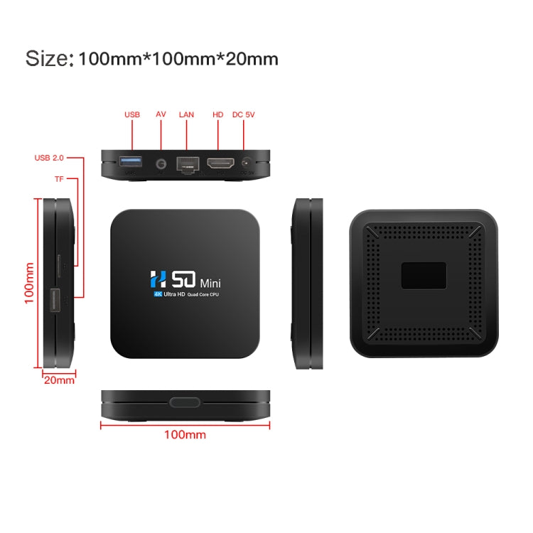 H50 Mini 4K Smart Network TV Box, Android 10.0, RK3318 Quad Core, 2GB+16GB, US Plug - RK3318 by PMC TechLife | Online Shopping South Africa | PMC TechLife | Buy Now Pay Later Mobicred