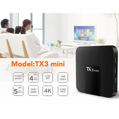 TX3 Mini 4K*2K Display HD Smart TV BOX Player with Remote Controller, Android 7.1 OS Amlogic S905W up to 2.0 GHz, Quad core ARM Cortex-A53, RAM: 2GB DDR3, ROM: 16GB, Supports WiFi & TF & AV In & DC In, UK Plug(Black) - Amlogic S905 by PMC Jewellery | Online Shopping South Africa | PMC Jewellery | Buy Now Pay Later Mobicred