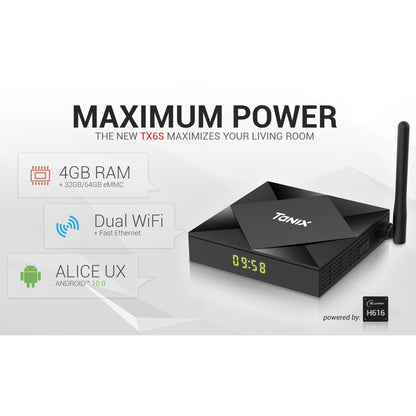 TANIX TX6s 4K Smart TV BOX Android 10 Media Player with Remote Control, Quad Core Allwinner H616, RAM: 4GB, ROM: 32GB, 2.4GHz/5GHz WiFi, Bluetooth, US Plug - Allwinner H6 by PMC Jewellery | Online Shopping South Africa | PMC Jewellery | Buy Now Pay Later Mobicred