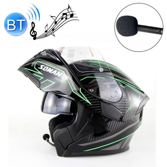 Soman 955 Skyeye Motorcycle Full / Open Face Bluetooth Helmet Headset Full Face, Supports Answer / Hang Up Calls(Black Green) - Helmets by SOMAN | Online Shopping South Africa | PMC Jewellery | Buy Now Pay Later Mobicred