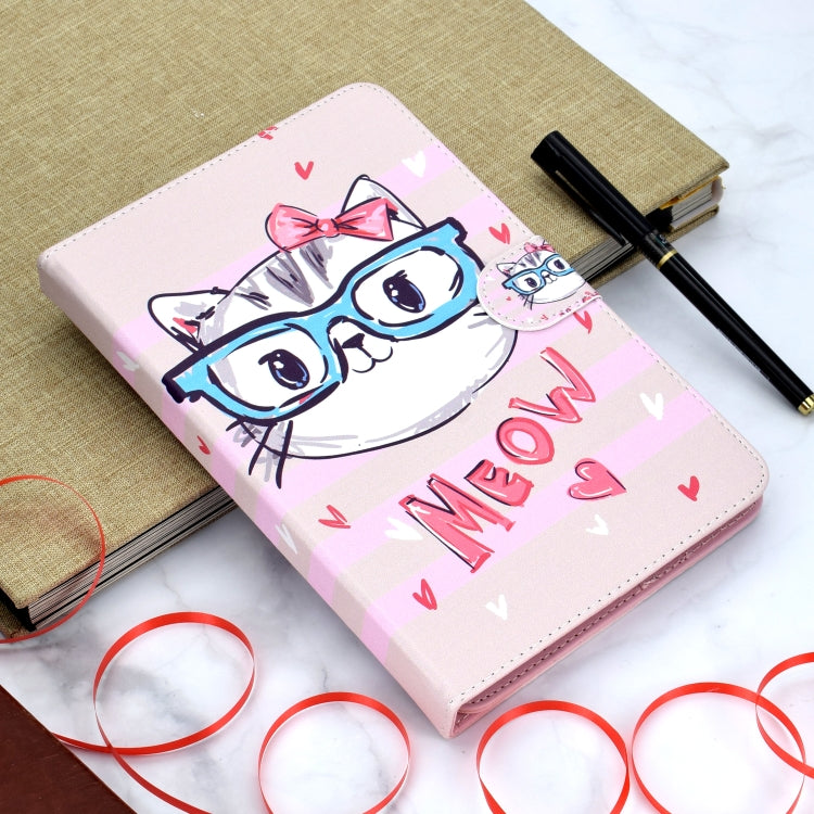 Colored Pattern Drawing Horizontal Flip PU Leather Case with Three-folding Holder for 10 inch Tablet PC(Glasses cat) - 10 - 11 inch by PMC TechLife | Online Shopping South Africa | PMC TechLife | Buy Now Pay Later Mobicred