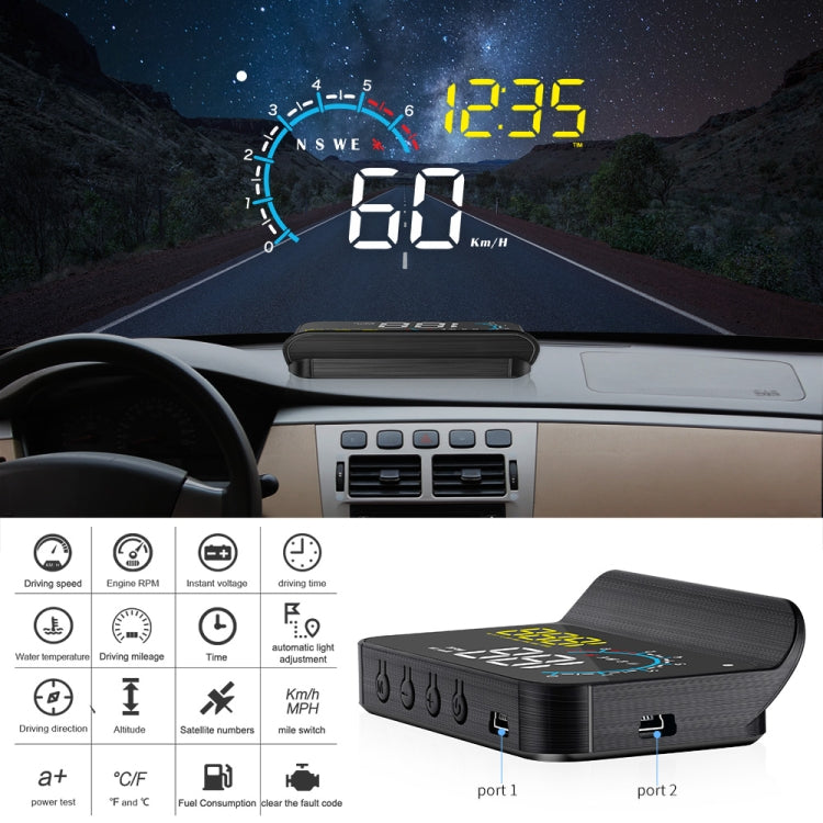 M12 OBD2 + GPS Mode Car Head-up Display HUD Overspeed / Speed / Water Temperature / Low Voltage / Fault Alarm - Head Up Display System by PMC Jewellery | Online Shopping South Africa | PMC Jewellery | Buy Now Pay Later Mobicred