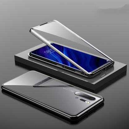 For Huawei P30 Magnetic Metal Frame Double-sided Tempered Glass Case(Black) - Huawei Cases by PMC Jewellery | Online Shopping South Africa | PMC Jewellery | Buy Now Pay Later Mobicred