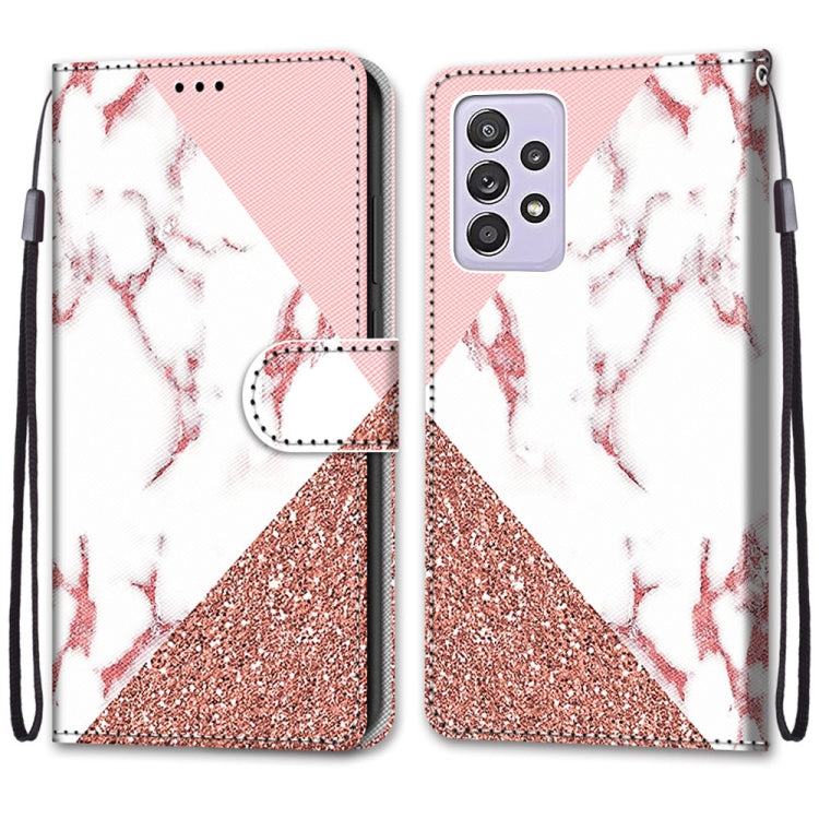 For Samsung Galaxy A52 5G Coloured Drawing Cross Texture Horizontal Flip PU Leather Case with Holder & Card Slots & Wallet & Lanyard(Pink Stone Texture) - Galaxy Phone Cases by PMC Jewellery | Online Shopping South Africa | PMC Jewellery