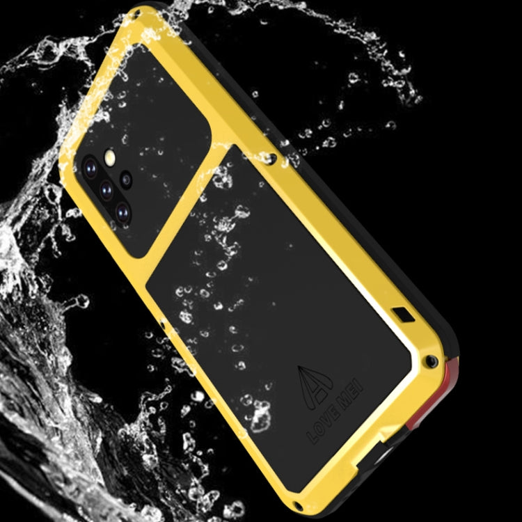 For Samsung Galaxy A72 5G / 4G LOVE MEI Metal Shockproof Waterproof Dustproof Protective Case with Glass(Yellow) - Galaxy Phone Cases by LOVE MEI | Online Shopping South Africa | PMC Jewellery | Buy Now Pay Later Mobicred