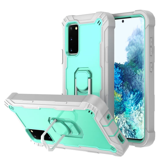 For Samsung Galaxy S20 FE / FE 5G PC + Rubber 3-layers Shockproof Protective Case with Rotating Holder(Grey White + Mint Green) - Galaxy S20 FE Cases by PMC Jewellery | Online Shopping South Africa | PMC Jewellery