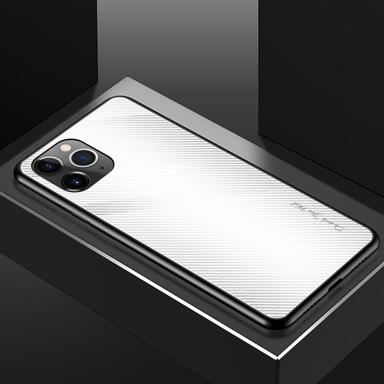 For iPhone 11 Pro Max Carbon Fiber Texture Gradient Color Glass Case(White) - iPhone 11 Pro Max Cases by PMC TechLife | Online Shopping South Africa | PMC TechLife | Buy Now Pay Later Mobicred