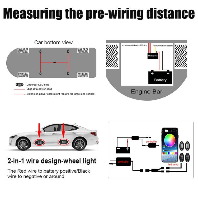 4 in 1 DC12V Car Mobile Phone Bluetooth APP Control  RGB Symphony Chassis Light with 16LEDs SMD-5050 Lamp Beads - Instrument Lights by PMC Jewellery | Online Shopping South Africa | PMC Jewellery | Buy Now Pay Later Mobicred